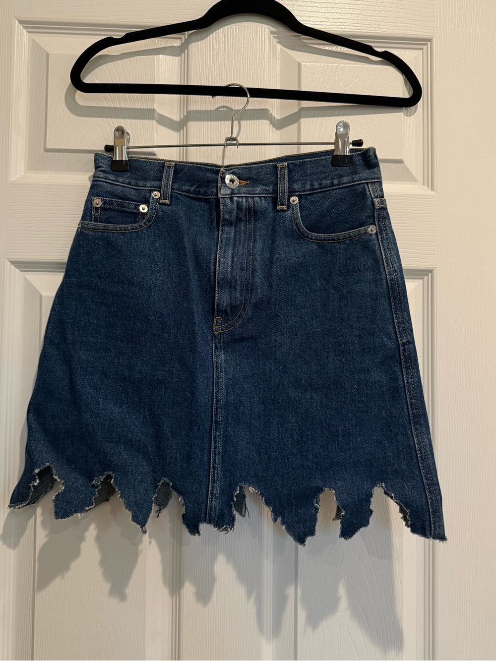 **JW Anderson Dark Wash Shark Tooth Hem Denim Mini Skirt Sz 4**